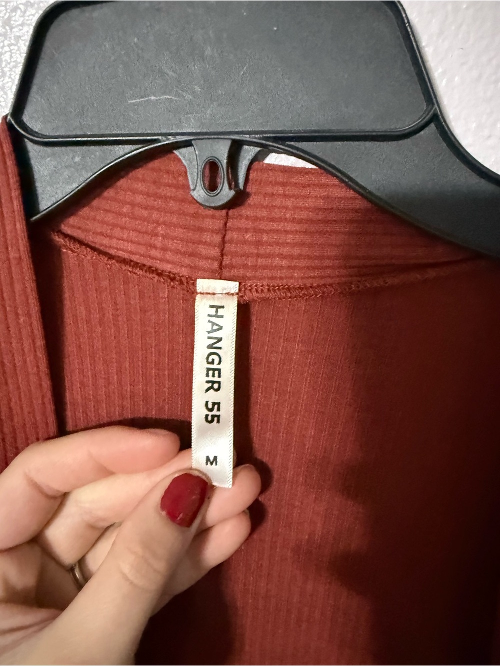 Women's Open Front Ribbed Cardigan Sweater - Rust - Picture 5 of 7